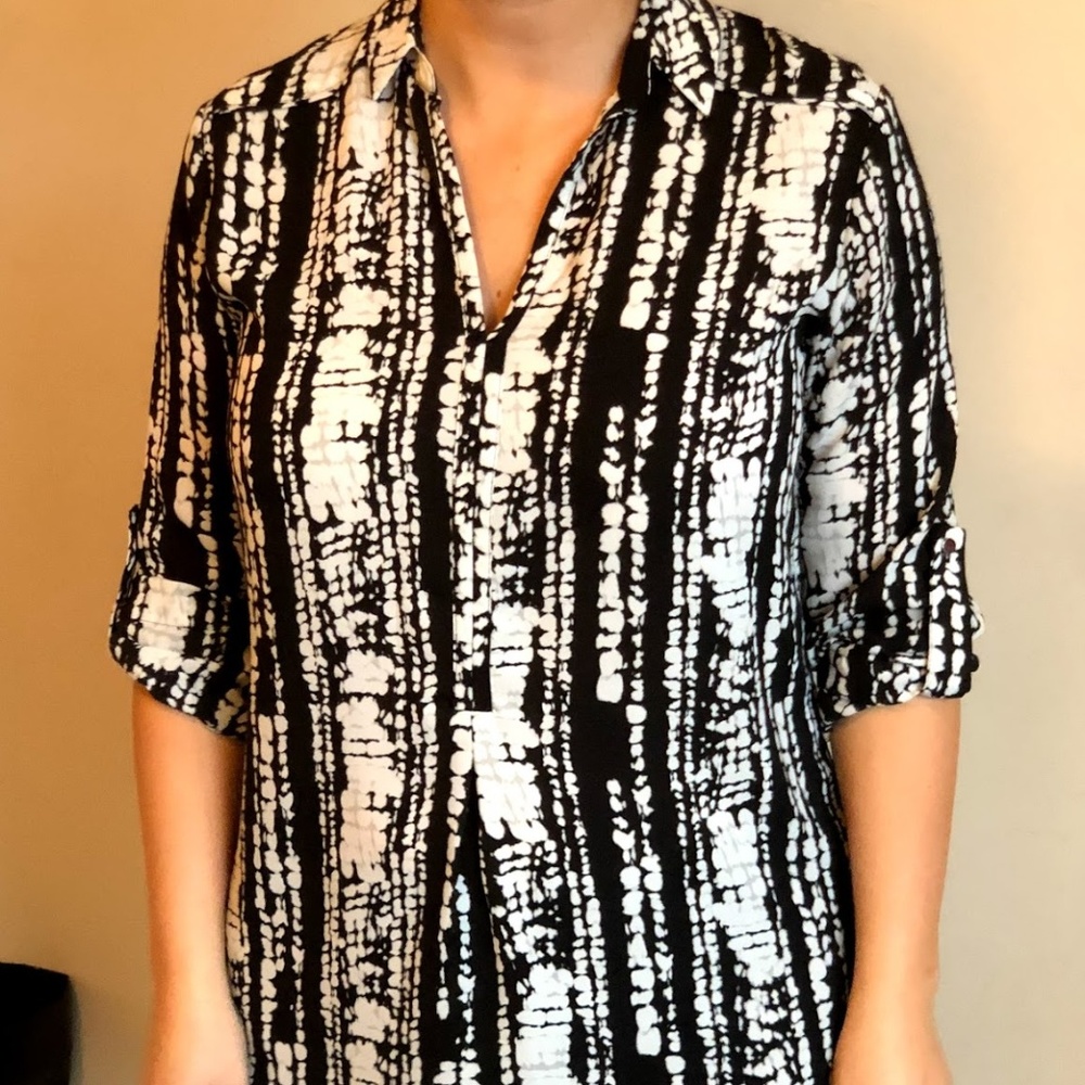 Black and White Collared Blouse